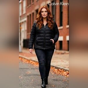 🌷Calvin Klein Black Hooded Puffer Jacket